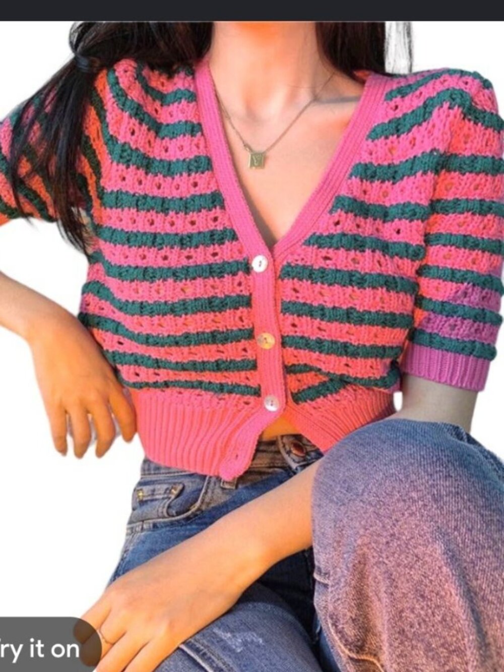 💗💚✨ Zara Pink & Green Cropped Short Sleeve Cardigan ✨💚💗